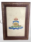 A Royal Artillery embroidered panel in carved and gilt frame, overall 48cm x 34cm.