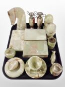 A group of onyx wares including table boxes, table lighter,