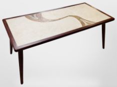 A 20th-century Danish teak and tile-topped rectangular coffee table, 117cm x 56cm x 51cm.