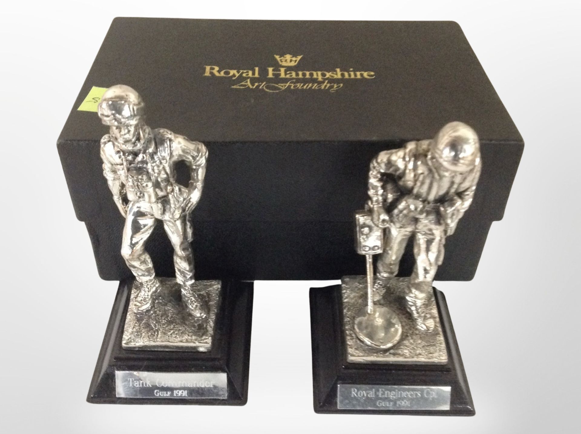 Two Royal Hampshire cast-metal figures, Royal Engineers Corporal and Tank Commander.