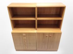 A 20th-century Danish teak five-drawer chest, matching double-door cabinet,