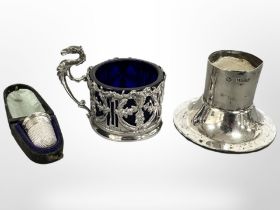 A silver salt with blue glass liner, Birmingham 1906,