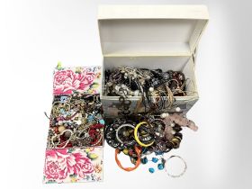 Two boxes containing a quantity of mixed costume jewellery, including bangles, bead necklaces, etc.