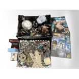 A quantity of costume jewellery, wristwatches, oversized pocket watch, etc.