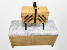 A concertina sewing box and a loom storage ottoman.