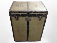 An early 20th-century canvas and metal-mounted shipping trunk, 72cm x 55cm x 40cm.