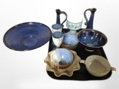 A group of 20th century studio pottery to include pair of Welsh Loughorne goblets,