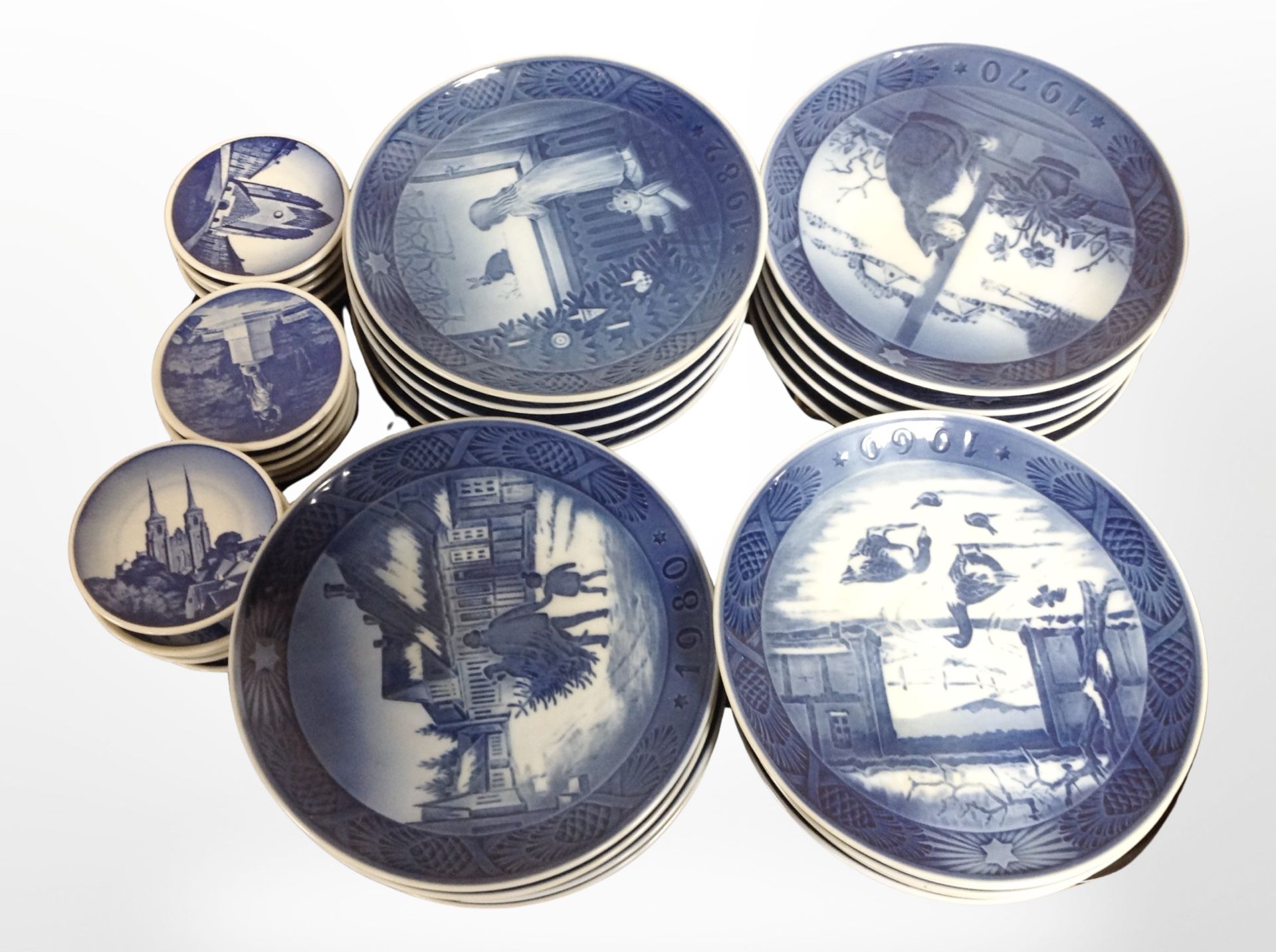 A quantity of Royal Copenhagen blue and white collector's plates, Christmas plates, etc.