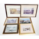 Six assorted pictures and prints including a Tom MacDonald print of Seahouses,
