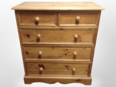 A pine five-drawer chest, 90cm x 46cm x 100cm.
