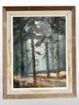 Danish school : Sunlight through a forest, oil on canvas, 29cm x 39cm.