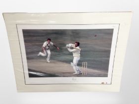 A limited edition cricket print depicting Ian Botham at the Ashes test 1981, No.