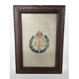 An Army Territorial Service embroidered panel in carved and gilt frame, overall 48cm x 34cm.