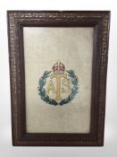 An Army Territorial Service embroidered panel in carved and gilt frame, overall 48cm x 34cm.