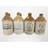 Four earthenware flagons bearing advertising including Fentiman's and G Gledhill Botanical Brewer