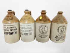 Four earthenware flagons bearing advertising including Fentiman's and G Gledhill Botanical Brewer