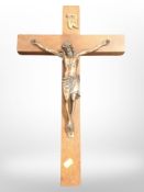 An oak and patinated metal crucifix, length 52cm.
