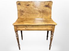 A 19th-century Danish pine turnover top tea table, 91cm x 46cm x 78cm (unfolded).