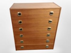 A 20th-century Danish teak six-drawer chest, 80cm x 40cm x 99cm.