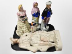 A 19th century Staffordshire figure of William Tell (restored) and four further figures