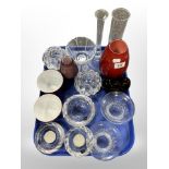 A group of Danish glassware including Holmegaard vases, Royal Copenhagen tealight holders, bowls,