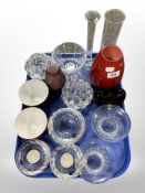 A group of Danish glassware including Holmegaard vases, Royal Copenhagen tealight holders, bowls,