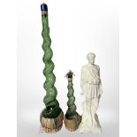 Large Empoli snake-twist Chianti bottle, together with a smaller example,