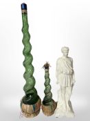 Large Empoli snake-twist Chianti bottle, together with a smaller example,