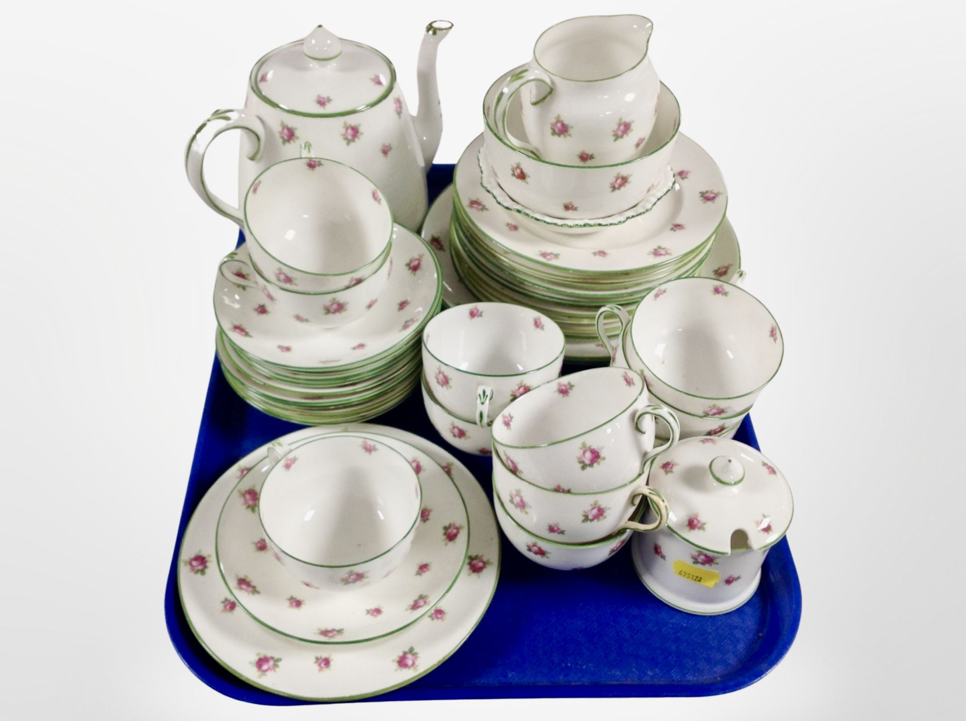 40 pieces of Crown Staffordshire tea china decorated with pink roses.