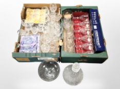 Two boxes of boxed and unboxed 20th century crystal including ship's decanter,