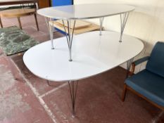 A Fritz Hansen white-gloss dining table on tapered chrome legs,