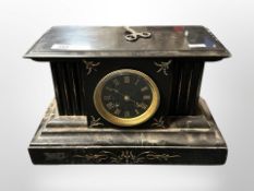 A 19th-century slate mantel clock, height 21cm.