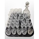 A Royal Doulton lead crystal decanter and quantity of drinking glasses