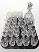 A Royal Doulton lead crystal decanter and quantity of drinking glasses