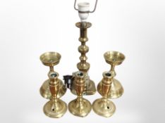 A brass candlestick converted to a tablelamp (continental plug),