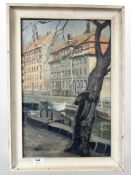 Danish school : Buildings by a canal, oil on canvas, 33cm x 50cm.