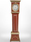 A 19th-century Scandinavian painted and gilt long case clock with pendulum and weights,