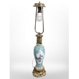 A Chinese porcelain Famille Jaune vase converted to a table lamp, overall height 71cm.