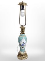A Chinese porcelain Famille Jaune vase converted to a table lamp, overall height 71cm.