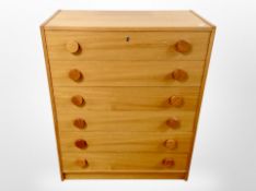 A 20th-century Danish teak six-drawer chest, 76cm x 41cm x 93cm.