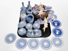 A collection of Wedgwood blue and white Jasperware ceramics,