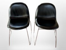 A set of six 20th-century Danish black laminated wood and chrome metal chairs.