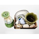 A ceramic jardiniere on stand and further box containing assorted Royal Albert Winsome plates,