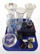 A group of glassware including boxed Caithness paperweight, crystal vases, European glassware, etc.