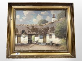 Svend Lynde : A thatched barn, oil on canvas, 49cm x 39cm.