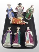 A set of seven Sitzendorf porcelain figures of Henry VIII and his six wives.