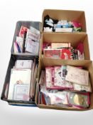 A pallet of gift cards, home wares including fondue set, telephone,