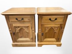 A pair of Gothic style pine bedside cabinets,