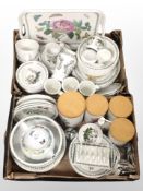 Two boxes containing a large quantity of Portmeirion dinner wares, kitchen storage jars, etc.
