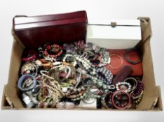 A box of several contemporary jewellery boxes and a large quantity of costume jewellery